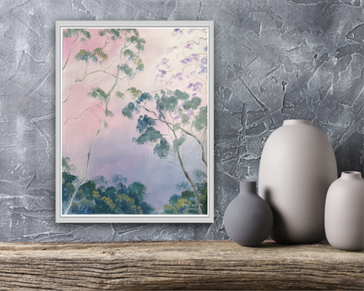 Gum trees with white frame