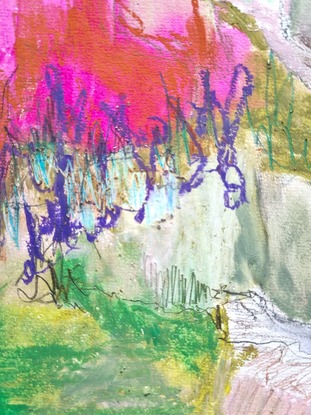 A semi-abstracted landscape of bright colours.