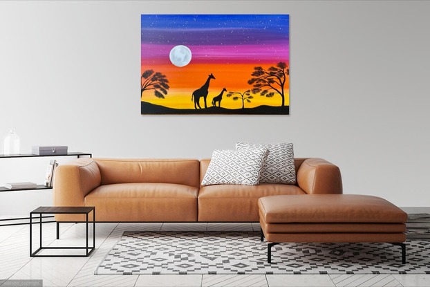 Safari with sunset and giraffe