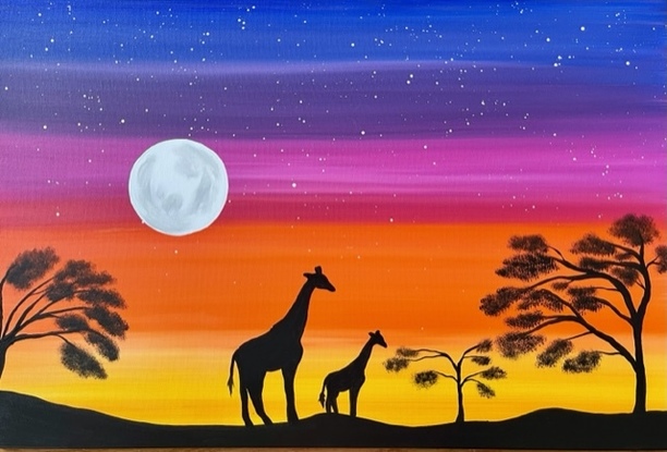 Safari with sunset and giraffe