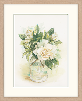 Gardenias in glass jar