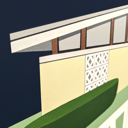 Graphic style mid century home and garden with breeze blocks