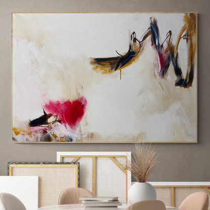 neutral and rich earthy tones from nature of pink, beige, ochre, dark blue, black and white expressive marks across an extra large canvas