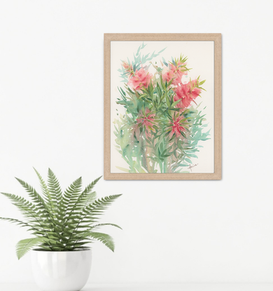 Watercolour painting of crimson bottlebrush