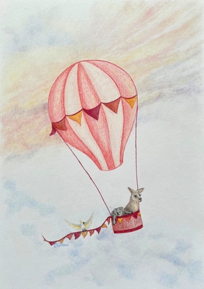 Australian animals flying high in hot air balloon