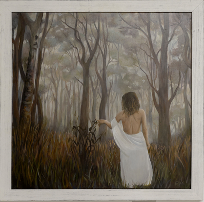 Beautiful women walking in the misty Australian bush