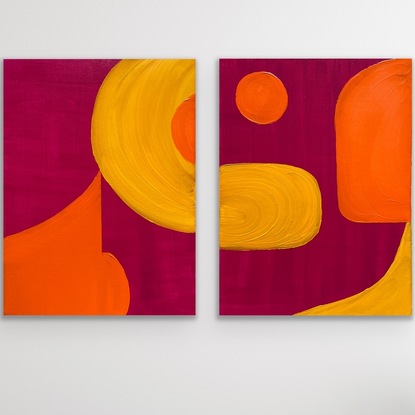 Abstract Painting. Magenta, orange and yellow colours. 