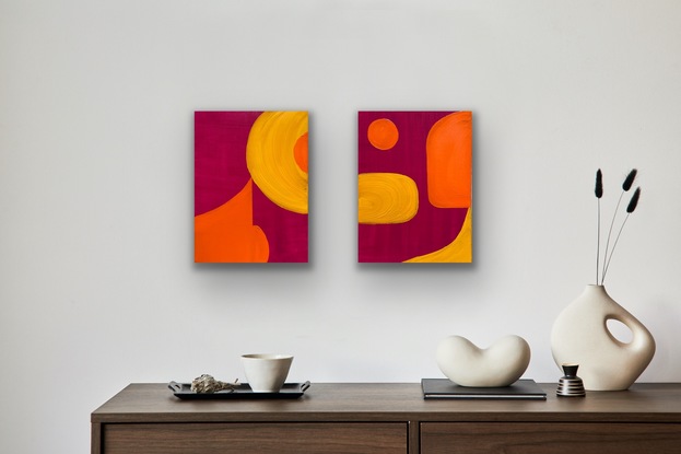 Abstract Painting. Magenta, orange and yellow colours. 