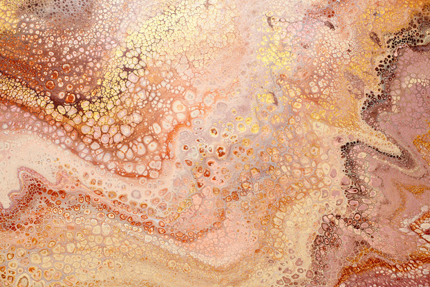 ABSTRACT painting that gives the impression of land form in outback Australia and along the coastline.  The intricate mosaic pattern within the tonal hues . An inlay of  glimmering metallics adds added interest and intrigue the close one gets to the painting. The metallics also add an extra depth because how the painting changes personality when one views from different angles and different light.