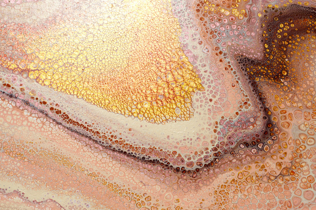 ABSTRACT painting that gives the impression of land form in outback Australia and along the coastline.  The intricate mosaic pattern within the tonal hues . An inlay of  glimmering metallics adds added interest and intrigue the close one gets to the painting. The metallics also add an extra depth because how the painting changes personality when one views from different angles and different light.