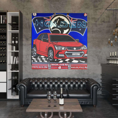 This is a tribute painting honouring the last Holden Commodore to be made in Australia.The Holden Commodore was a full-size car that was sold by Holden from 1978 to 2020. It was manufactured from 1978 to 2017 in Australia and from 1979 to 1990 in New Zealand, with production of the locally manufactured versions in Australia ending on 20 October 2017.  A talking piece for everyone and a must purchase for the commodore loving collector 