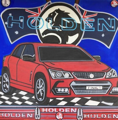 This is a tribute painting honouring the last Holden Commodore to be made in Australia.The Holden Commodore was a full-size car that was sold by Holden from 1978 to 2020. It was manufactured from 1978 to 2017 in Australia and from 1979 to 1990 in New Zealand, with production of the locally manufactured versions in Australia ending on 20 October 2017.  A talking piece for everyone and a must purchase for the commodore loving collector 