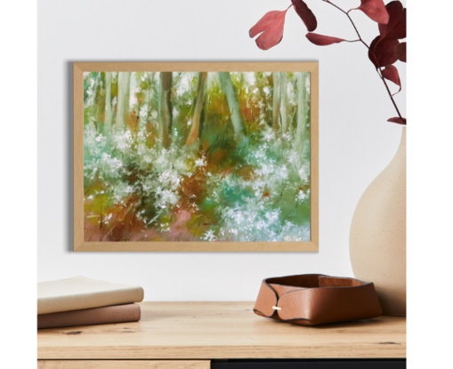 Small abstract impressionist landscape of Australian bush in earthy tones of olive and ochre, Victoria Collins.