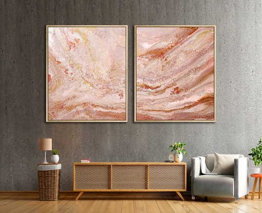 ABSTRACT painting that gives the impression of land form you might find in outback Australia or along a coastline.  layers of sandy earthy tones create the impression of a marble-like pattern.
The intricate mosaic pattern within the tonal hues . An inlay of  glimmering metallics adds added interest and intrigue the close one gets to the painting. The metallics also add an extra depth because how the painting changes personality when one views from different angles and different light.