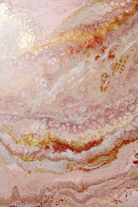 ABSTRACT painting that gives the impression of land form you might find in outback Australia or along a coastline.  layers of sandy earthy tones create the impression of a marble-like pattern.
The intricate mosaic pattern within the tonal hues . An inlay of  glimmering metallics adds added interest and intrigue the close one gets to the painting. The metallics also add an extra depth because how the painting changes personality when one views from different angles and different light.