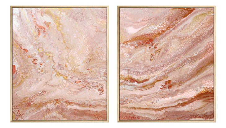 ABSTRACT painting that gives the impression of land form you might find in outback Australia or along a coastline.  layers of sandy earthy tones create the impression of a marble-like pattern.
The intricate mosaic pattern within the tonal hues . An inlay of  glimmering metallics adds added interest and intrigue the close one gets to the painting. The metallics also add an extra depth because how the painting changes personality when one views from different angles and different light.