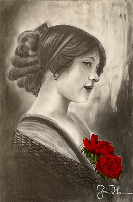 Italian lady with rose on her chest 