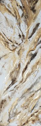 A large painting of marble with metallic gold, brown, earth tones and white