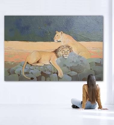 Lions rocks sand hills sky butterflies cat africa