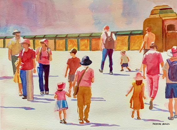 People walking on Pyrmont Bridge in Sydney.