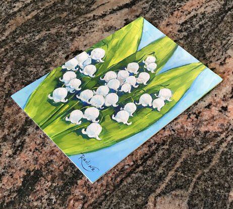 Lily of the valley original painting by Irina Redine, small artwork framed and ready to hang, gift idea