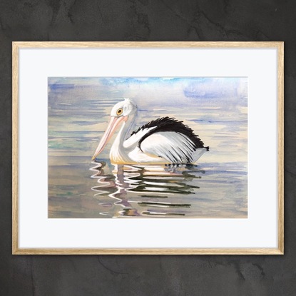 Fine Art Giclee Print of Sancha's original artwork of a pelican on water