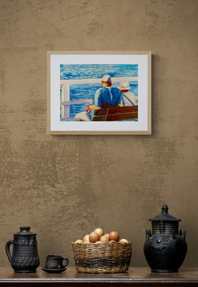 Seniors  sit on a jetty bench.