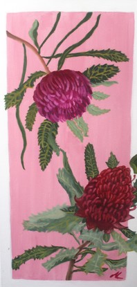 Waratahs and proteas on a pale pink background