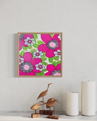 Floral patterned artwork with bold bright colours