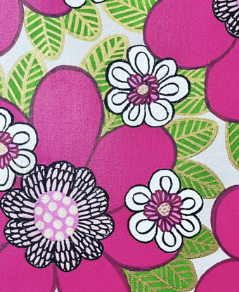 Floral patterned artwork with bold bright colours