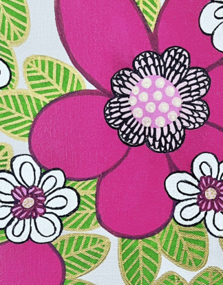 Floral patterned artwork with bold bright colours