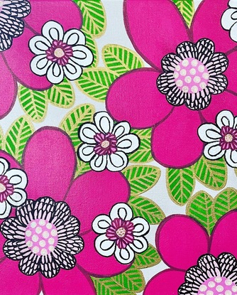 Floral patterned artwork with bold bright colours