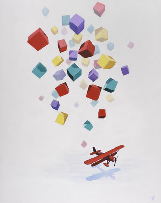 (CreativeWork) Coloured Blocks and Plane by Ross Morgan. Acrylic. Shop online at Bluethumb.