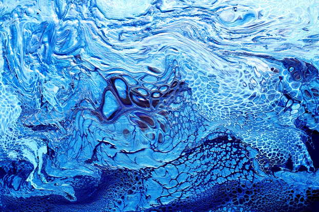 ABSTRACT painting that gives the impression of soothing ocean waves lapping in to soft sandy beach with slow easy waves creating crests of whie..  The intricate mosaic pattern within the tonal blue hues and the glimmering metallics adds added interest and intrigue.
The closer you get to the painting the more of the interesting details and patterns you can see. Metallics add an extra depth because the painting changes personality when one views from different angles!