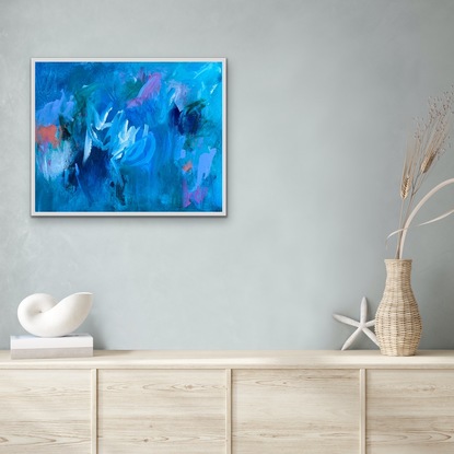 This exquisite little piece reflects my love of the beauty within our oceans. I have called it Ocean Glory because of the vibrant blues and the pops of color that show the magnificence of our sea gardens . It’s a small work which is great for that little space  or collector who is looking for some affordable art. It’s a fresh and vibrant  little piece that will lift your spirits and give you a sense of joy when you look at it!! 

The canvas is a one off original piece and comes with d rings and wire ready to hang. The piece is unframed. Sides are are painted in a crisp white to set off the artwork. The work is created in acrylic. All work has been sealed and varnished for protection.