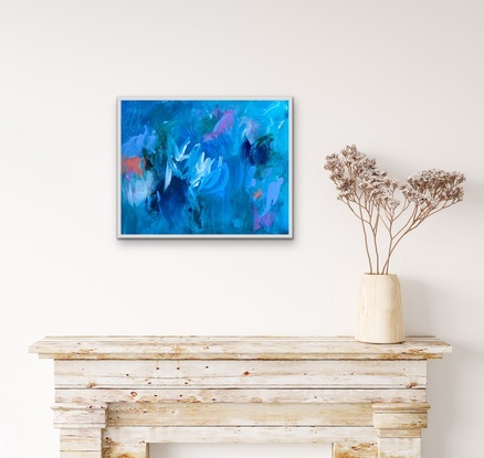 This exquisite little piece reflects my love of the beauty within our oceans. I have called it Ocean Glory because of the vibrant blues and the pops of color that show the magnificence of our sea gardens . It’s a small work which is great for that little space  or collector who is looking for some affordable art. It’s a fresh and vibrant  little piece that will lift your spirits and give you a sense of joy when you look at it!! 

The canvas is a one off original piece and comes with d rings and wire ready to hang. The piece is unframed. Sides are are painted in a crisp white to set off the artwork. The work is created in acrylic. All work has been sealed and varnished for protection.