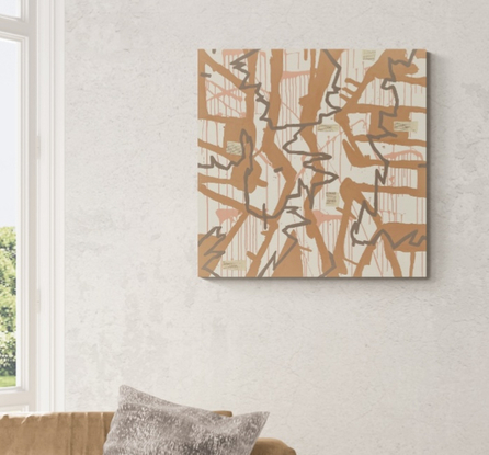 Australian earth colours combined with the inspiration of Scribbly Gum trees, this neutral piece is calming yet thought provoking. 