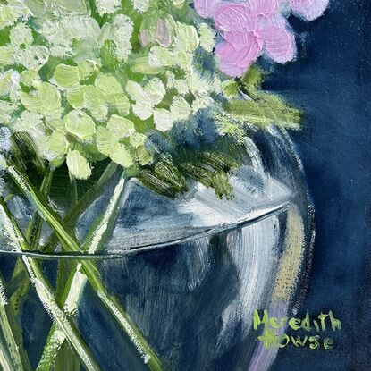  Still life  vase of Hydrangea flowers in glass vase.