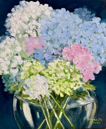  Still life  vase of Hydrangea flowers in glass vase.