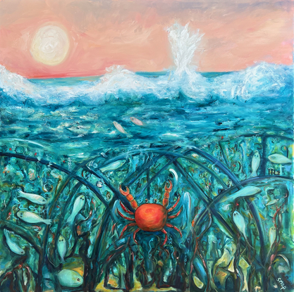 The Moon in Cancer is an astrological painting about the sea and an underwater world. 

