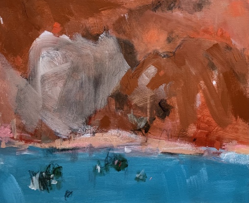 I am in love with the intensity of the colours of the Pilbara.  The richness of its red, orange, white and rust interiors with the stunning blues of the coast and secret water holes. There is a magic about it and it is mesmerizing in its simplicity and depth of colour. Im loving the bold strokes in this work with the stunning rusts and reds of the rocks framed against the crystal blue of the  water and mangroves. Its  an intensity that burns itself into your mind. Its unforgettable and so stunningly beautiful.  I have painted this smaller work for a collector who wants a piece of the Pilbara in a size for that awkward smaller space.  Don’t be fooled it’s still packs a  punch with a strong visual and will look amazing in that special spot.

The canvas is a one off original piece and comes with d rings and wire ready to hang. The piece is unframed. Sides are are painted in a crisp white to set off the artwork. The work is created in acrylic with a touch of pastel and pencil. All work has been sealed and varnished for protection.