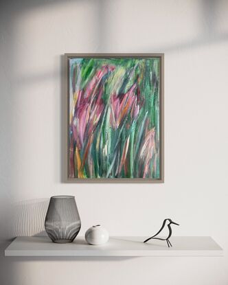 Plywood Floating Frame
Colour, long abstract strokes of paint. Colourful pastels added to give layers and depth. 