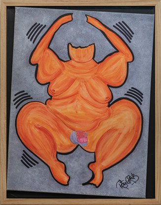 nude abstract orange man jumping