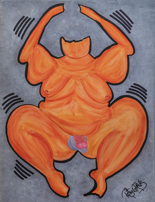 nude abstract orange man jumping