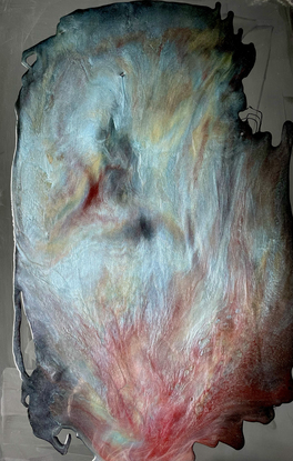 Pigmented epoxy resin flow on wooden board