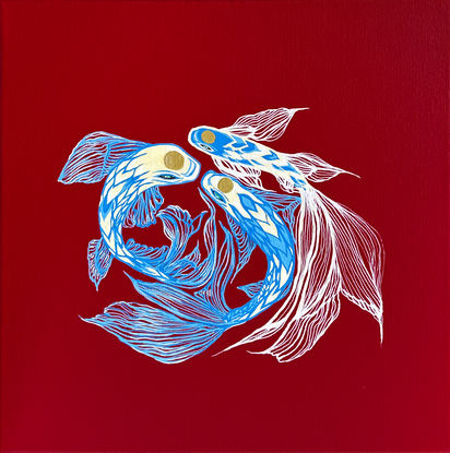 swirling koi fish floating on canvas