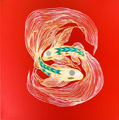 swirling koi fish floating on canvas