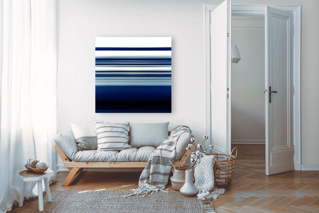 dark blue to lighter blue parallel lines referencing the ocean