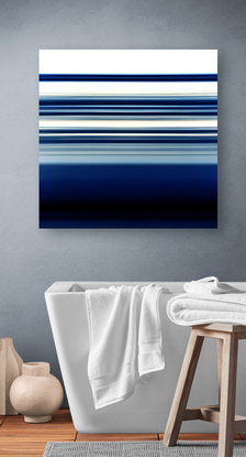 dark blue to lighter blue parallel lines referencing the ocean