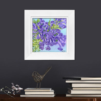 Jacaranda flowers original painting by Irina Redine. Australian Jacarandas small artwork framed and ready to hang, gift idea